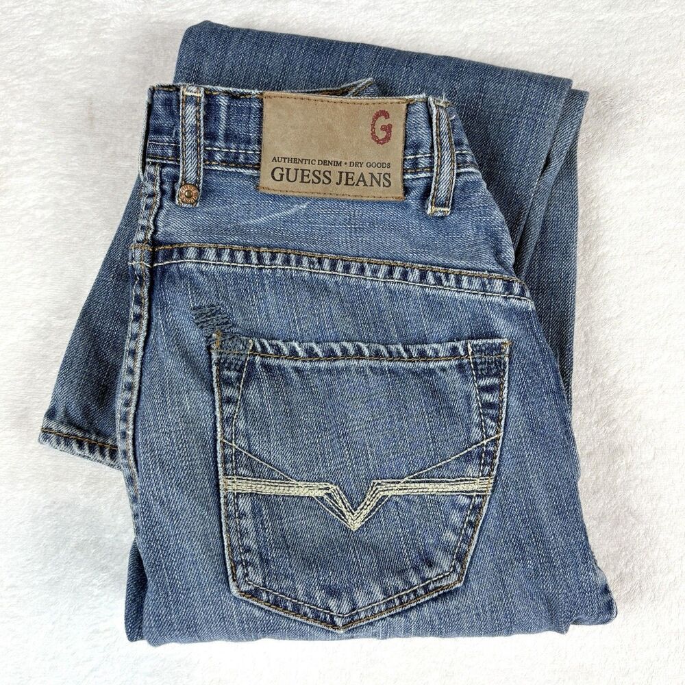 Vtg Y2K GUESS Jeans Boys 10 Med Wash Adjustable Waist Straight Leg Loose Baggy